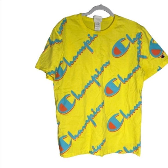 Champion Heritage Mens Yellow All Over Print Graphic Tee - Picture 1 of 6